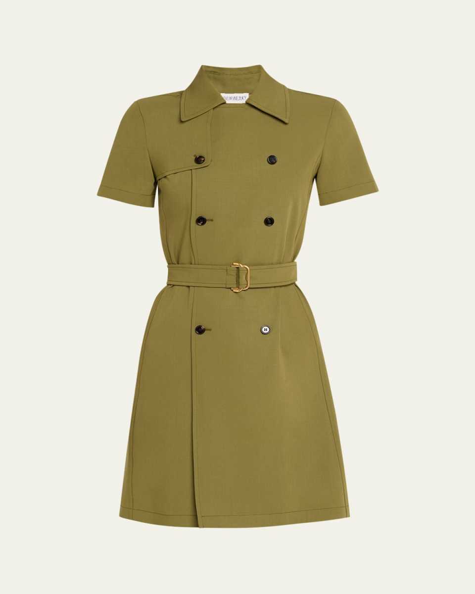 Short-Sleeve Belted Mini Trench Dress